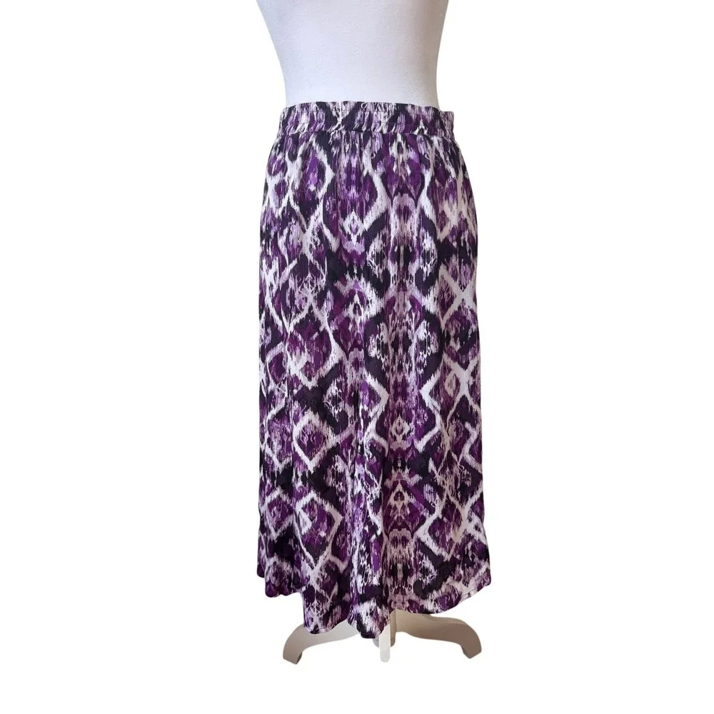 Laura Scott Purple Ikat Diamond Geometric Maxi Midi‎ Skirt Elastic Waist Sz S